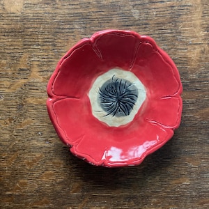 SPOON REST CERAMIC Red Poppy Flower Dish Stoneware Handmade