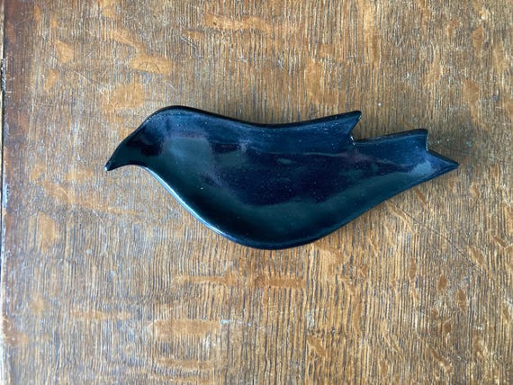 SPOON REST Black CROW  Stoneware clay Handmade