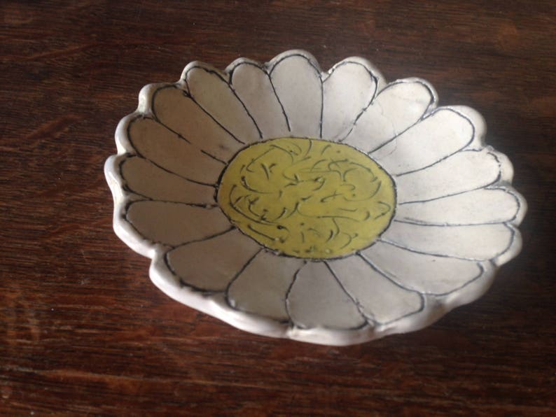 SPOON REST Stoneware White Flower Dish Handmade