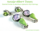 Navajo Albert Dawes Urban Style Peridot Amethyst Gaspeite Small 925 Earrings