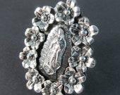Taxco Artists Joaquin Cadena Josefina Alvarez 925 Medium Size GUADALUPE Retablo Ring ADJ. Size 8