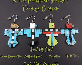 Kewa Puebloan Artist-CHASLYN CRESPIN(Torevia & Delbert's Daughter)-Mosaic Inlaid Thunderbird Earrings-4 Design Choices!