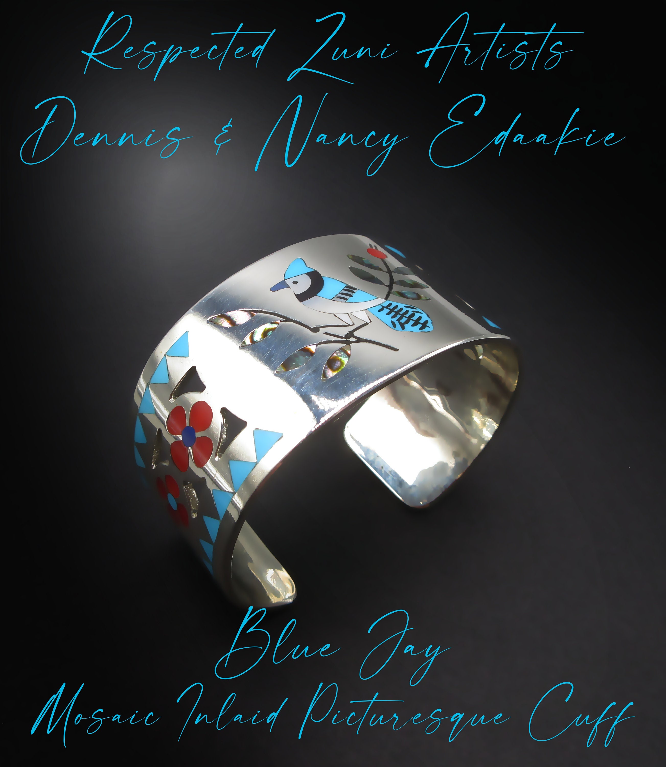 Native American Important Harlan Coonsis Bluejay Turquoise Sterling Silver Inlay Ring Native American Important Harlan Coonsis Bluejay Turquoise Sterling Silver Inlay Ring