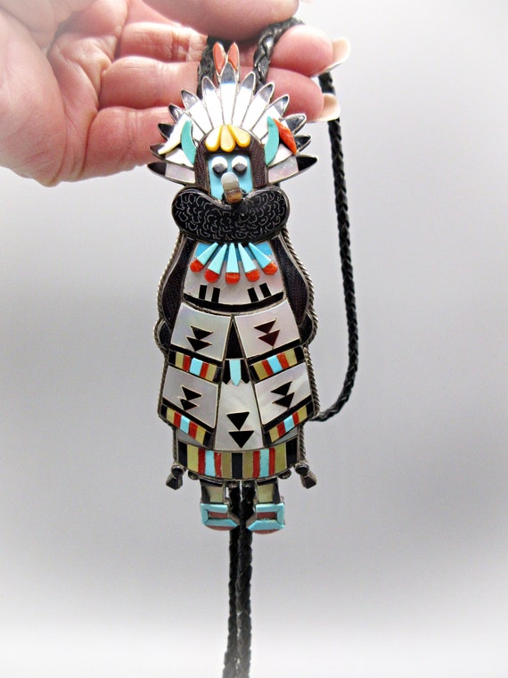 Adrian Wallace Vintage Native American Zuni Turquoise Coral Sterling Silver Sunface Bolo Tie Adrian Wallace Vintage Native American Zuni Turquoise Coral Sterling Silver Sunface Bolo Tie