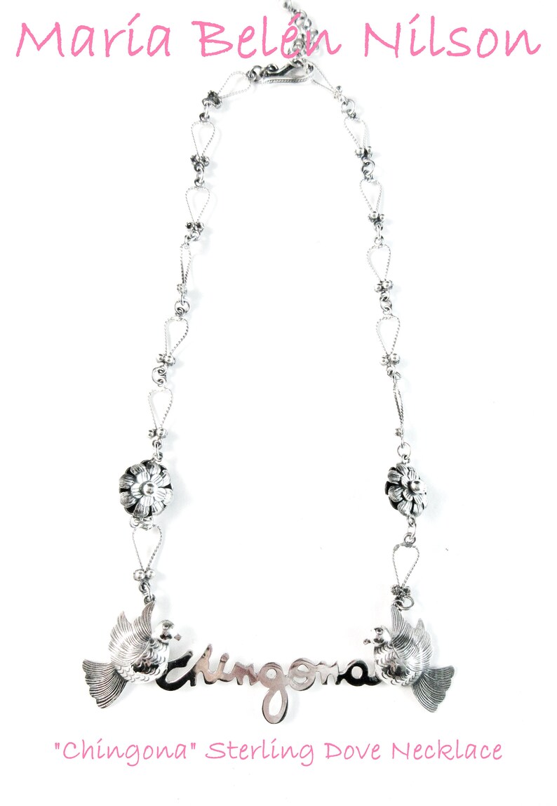 Mar\u00eda Bel\u00e9n~ /'CHINGONA/' Sterling Delicate~Dainty~Dove Necklace with Hand Made Chain~Free Ship!