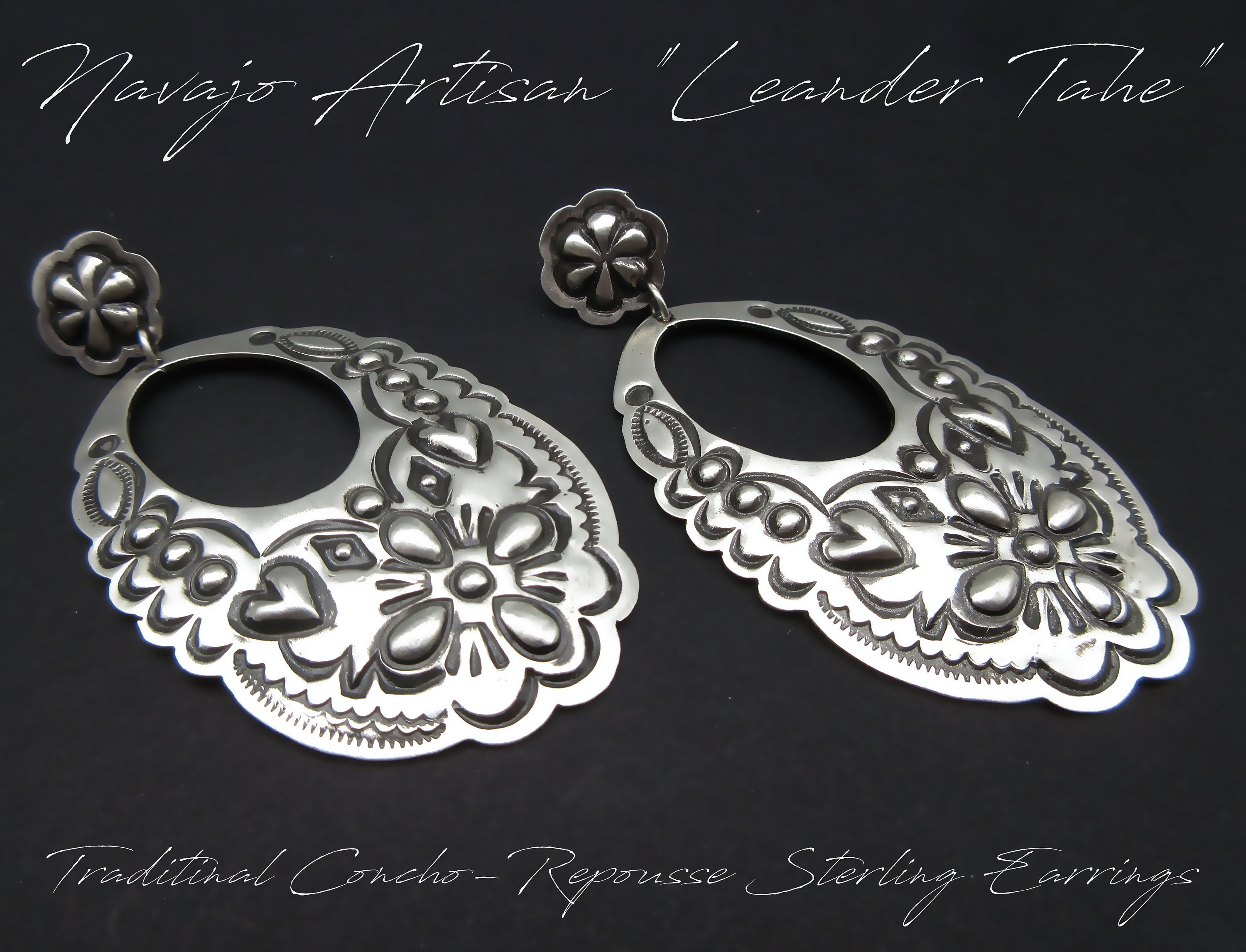 Navajo Artisan-leander Tahe-repousse/hand Stamped-oval Shaped