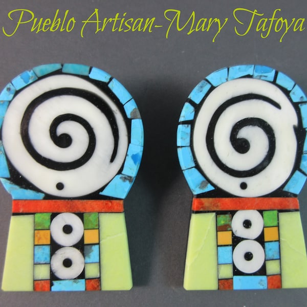 MARY TAFOYA ~Pueblo Folk Art~ Multi Color~ Mosaic Inlay ~ Bold Abstract "Gum Ball Machine" - Earrings~One of a Kind!