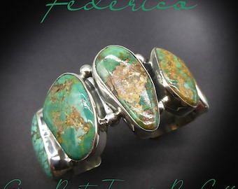 Federico Jimenez ~Chunky~Free Form Natural Mouthwatering Green Royston Turquoise~925 Statement Size Row Cuff-For 6.50" Wrist