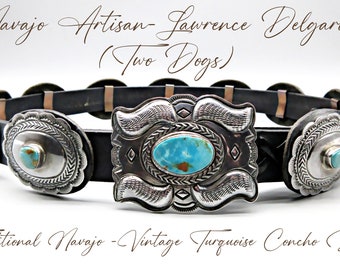 Relist;Heavy Solid Silver Vintage Signed Blue Gem Turquoise Concho Belt  ❤️‍? Navajo Concho Belt .925 Silver Blue Gem Turquoise Signed  main image 3