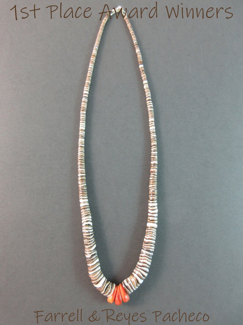 Santa Fe Indian Market 1st Place Award Winners~Kewa Pueblo~FARRELLREYES PACHECO~Hand Cut OliveSpiny Oyster Shell Heishi Necklace