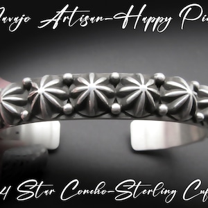 One Left!!! Traditional Navajo Artisan-HAPPY PIASSO-Domed Star Concho-Stackable Sterling Cuff- 2 Cuff Sizes Available!-UNISEX