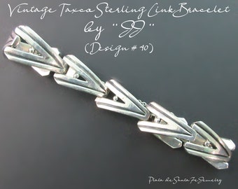 Vintage 1950's Taxco-Well Executed  Sterling Panel "V" Bracelet by "JJ" with Safety Chain-5/8" Width