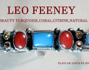 LEO FEENEY~Southwest Dainty Style ~Multi Colored Stone~925~Cluster Cuff