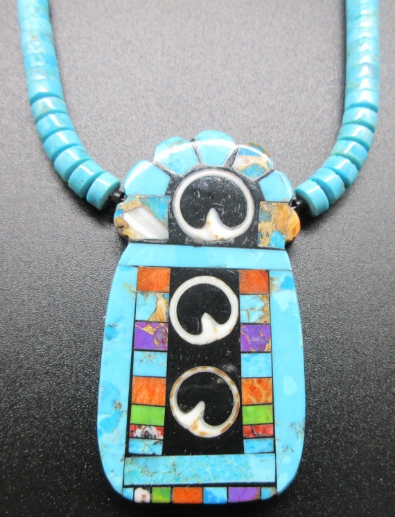 Superb Modernistic Santo Domingo 'Kachina Maiden' Turquoise Coral Necklace Superb Modernistic Santo Domingo 'Kachina Maiden' Turquoise Coral Necklace