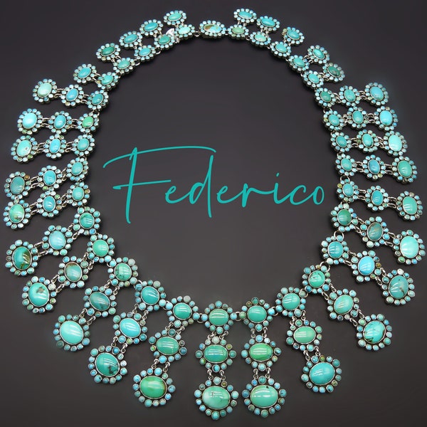 Federico Jimenez-Impeccably Made-Massively Huge-Egyptian Inspired-STUNNING MASTERPIECE-Turquoise Cluster-925 Statement Necklace-15.7 Oz.