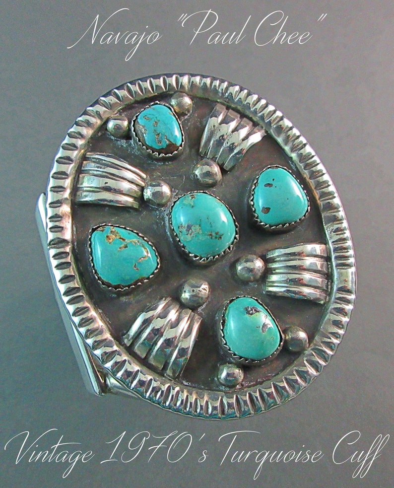 Navajo PAUL CHEE Vintage 1970's-Heavy Battle Mountain Turquoise Vintage Traditional Sterling Cuff 4.4 Ounces 23/4For Smaller Wrist image 1