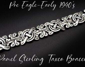 Pre-Eagle Early to Mid 1940's Taxco-8 Panel "Cross/Circular X" Pattern-Sterling Bracelet 1" Wide-7-1/8" Long