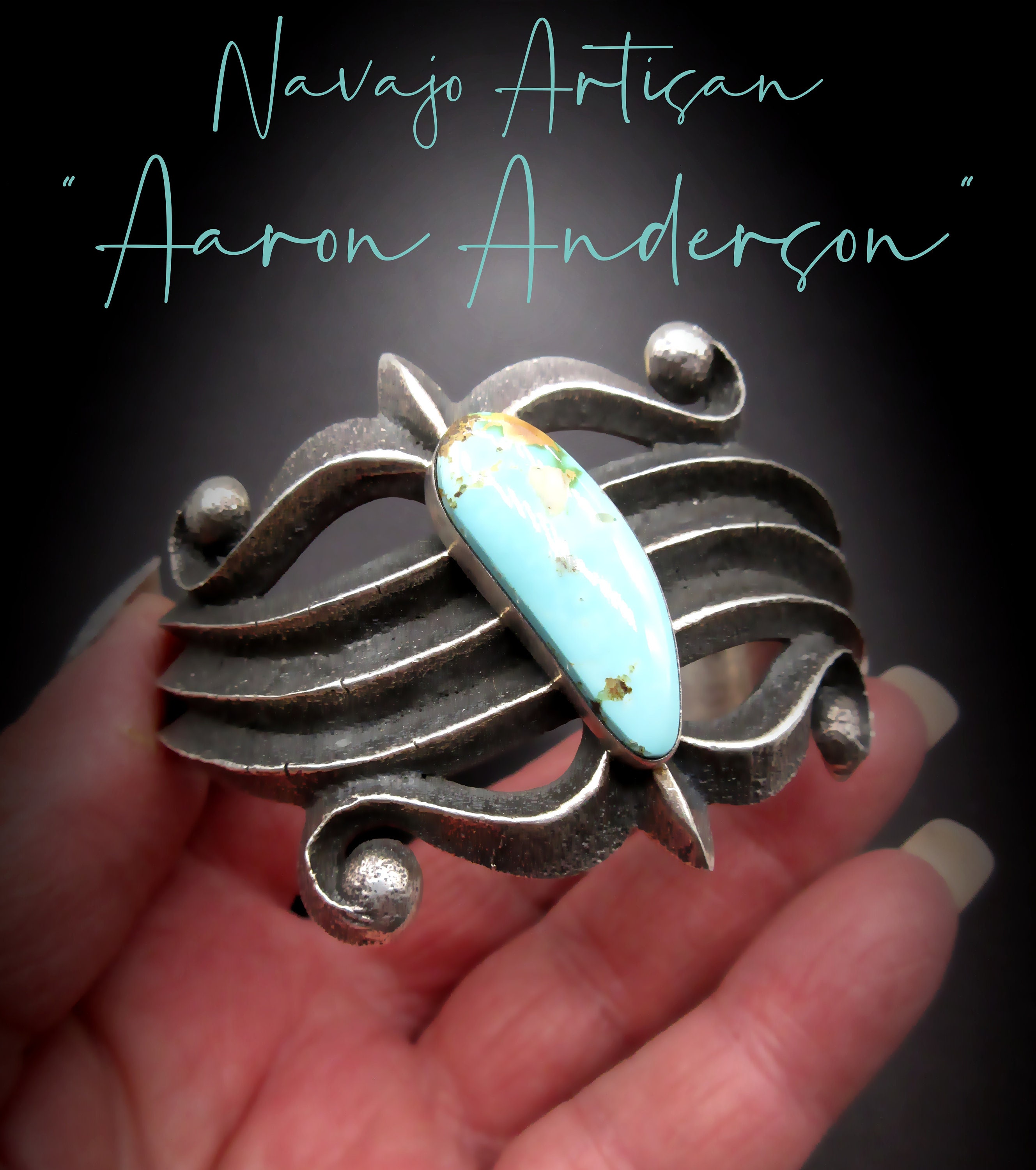 Important Aaron Anderson Turquoise Native American Jewelry Silver Naja Bracelet Important Aaron Anderson Turquoise Native American Jewelry Silver Naja Bracelet
