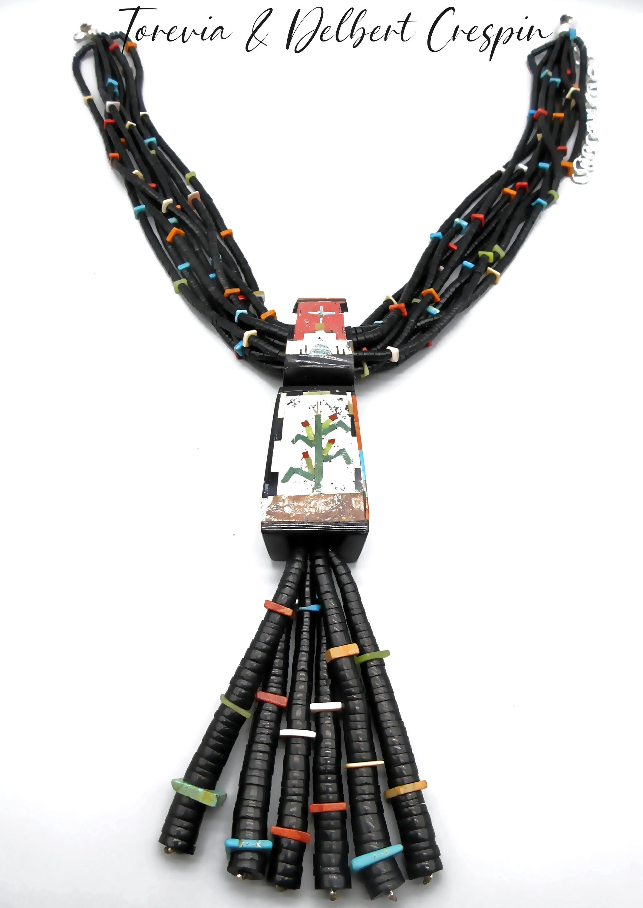 Pendentif Santo Domingo Incrustation Turquoise Par Torevia Crespin – Authentique Amérindien