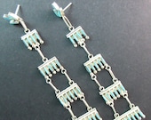 Zuni Artisan quot RENA CACHINE quot -Long Fine Needlepoint Chandelier Turquoise Cluster- 925 Earrings