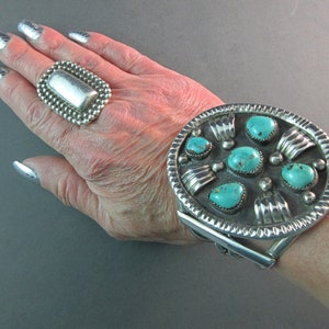 Navajo PAUL CHEE Vintage 1970's-Heavy Battle Mountain Turquoise Vintage Traditional Sterling Cuff 4.4 Ounces 23/4For Smaller Wrist image 2