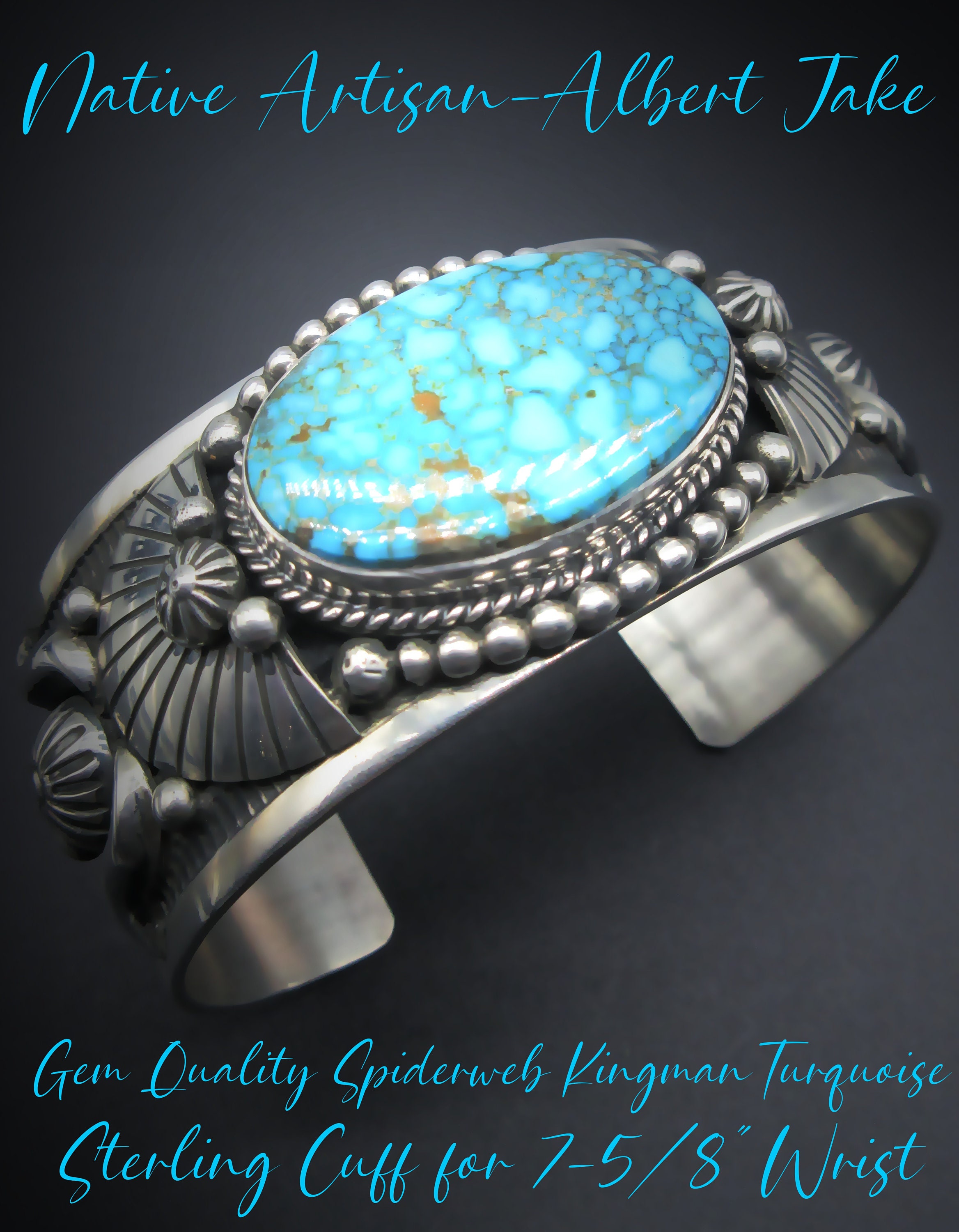 Important Verdy Jake Native American Navajo Blue Gem Turquoise Sterling Silver Bracelet Important Verdy Jake Native American Navajo Blue Gem Turquoise Sterling Silver Bracelet