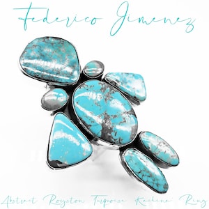 Federico Jimenez-Statement Size-Natural Blue Royston Turquoise &quot;Figural&quot; Cluster Ring-Adjustable Bypass Shank-Size 10