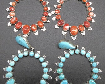 Federico Jimenez-Channel Set 925 Cluster Hoop Earrings-Choose between Spiny Oyster Shell OR Sleeping Beauty Turquoise! 2-3/4&quot;