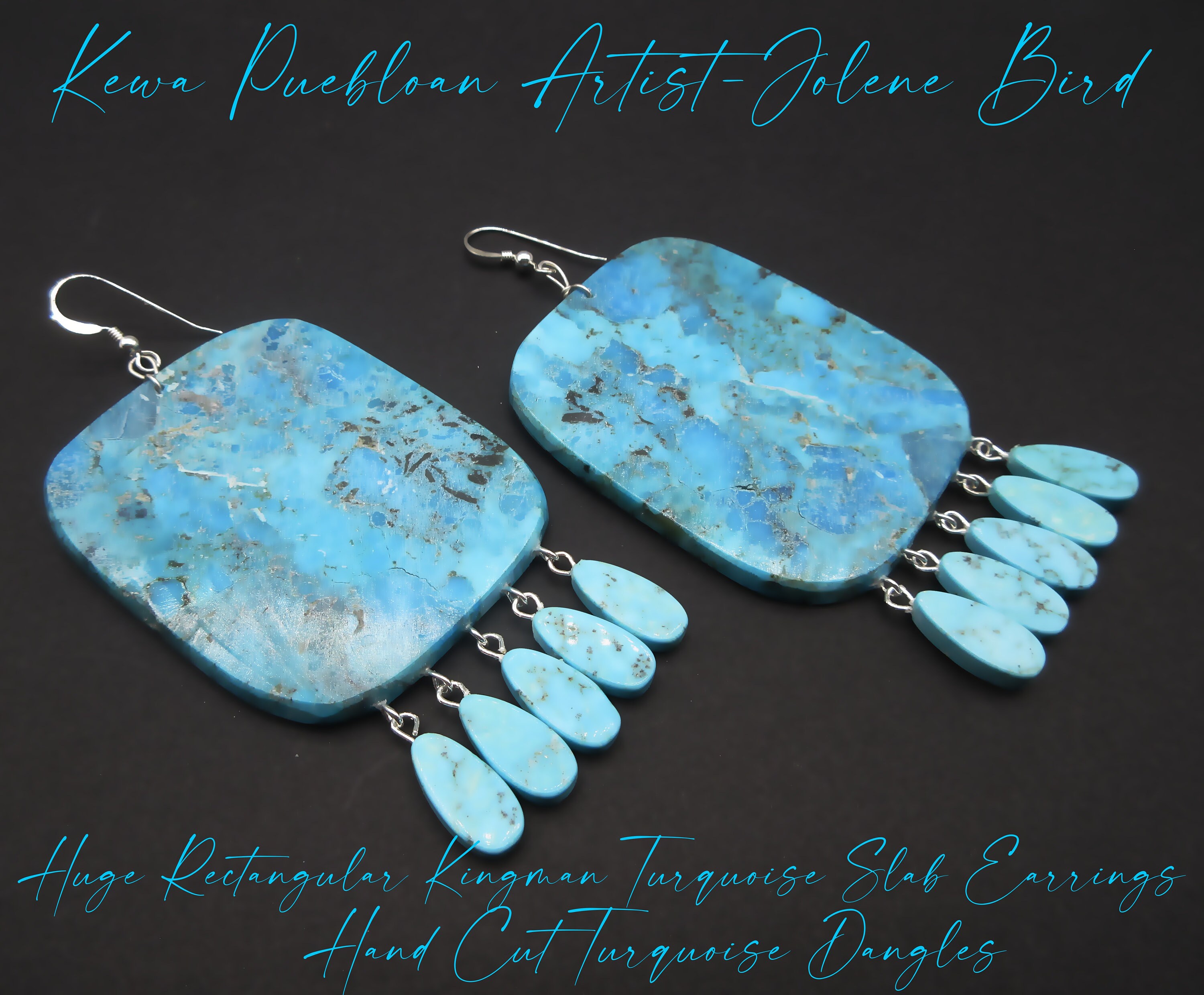 Native American Fabulous Santo Domingo Royston Turquoise Slab Large Earrings Native American Fabulous Santo Domingo Royston Turquoise Slab Large Earrings