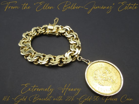 Vintage HEAVY 18k Fancy Gold Link Bracelet big 22K Gold 50 Pesos