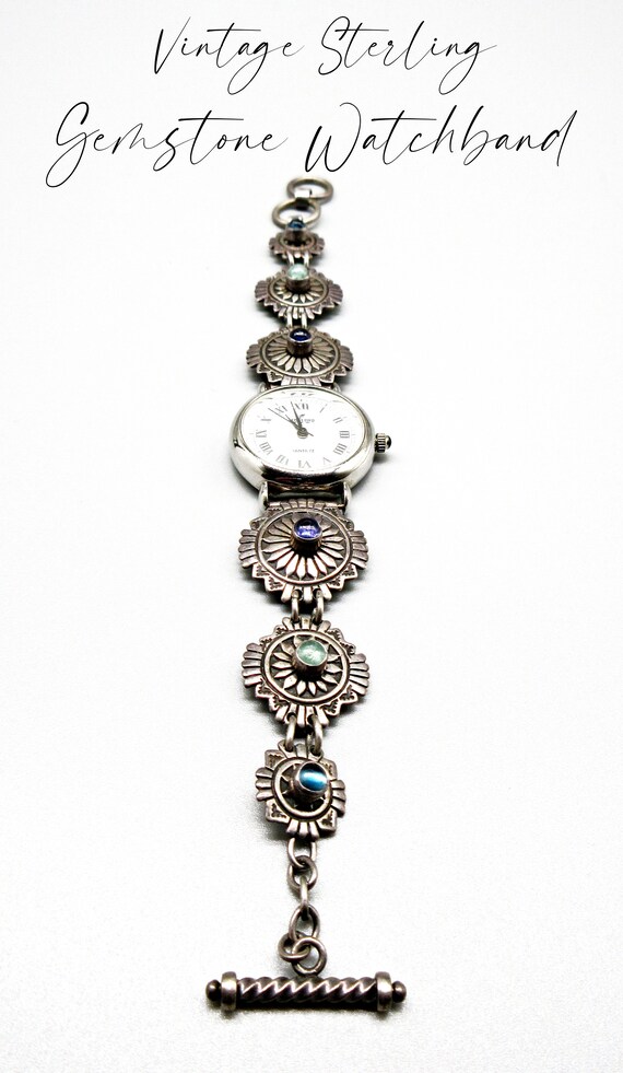 Vintage Southwest Semi Precious Gemstone Sterling-watchband  display picture 3