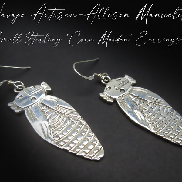 Navajo Artisan-ALLISON MANUELITO-Small Sterling "Corn Maiden" Charm Earrings- Very Wearable!