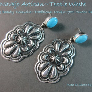 Navajo Made by TSOSIE WHITE~Traditional Navajo~Sterling Concho Earrings~Choice of Lapis OR Sleeping Beauty Turquoise!