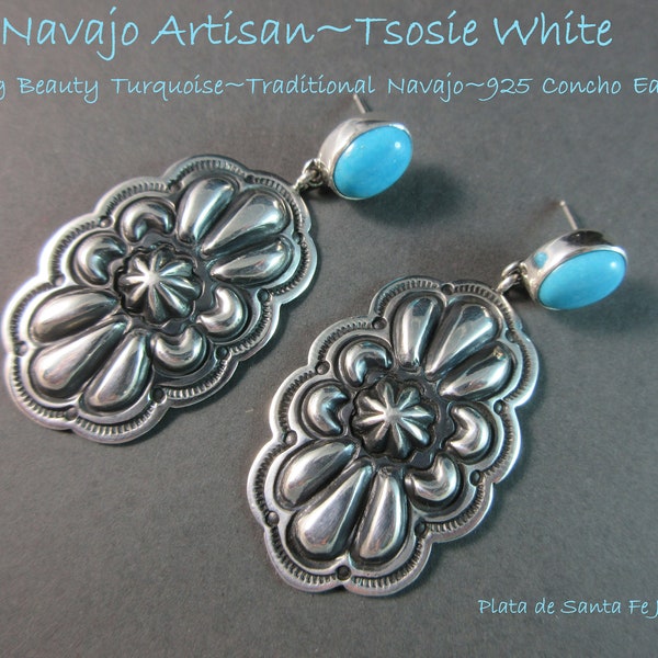 Navajo Made by TSOSIE WHITE~Traditional Navajo~Sterling Concho Earrings~Choice of Lapis OR Sleeping Beauty Turquoise!