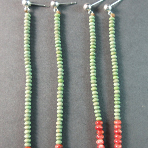 Kewa Pueblo Award Winning Artists~ Farrell & Reyes Pacheco ~ 'HAND ROLLED' Turquoise / Spiny Oyster Beaded Earrings- 2 Variations