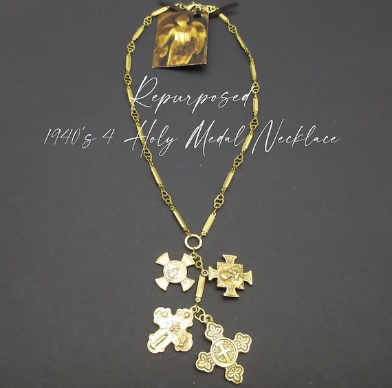 Rare Holy Medals Repurposed1940's Brass French Chai… Gem