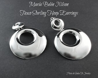 Maria Belen~ Sexy & Stunning~Contemporary Taxco~Mirror Polished- CLIP Hoop Earrings-2-1/2&quot;