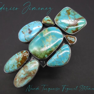 Federico Jimenez-Statement Size-Natural Royston and Pilot Mountain Turquoise &quot;Figural&quot; Cluster Ring-Adjustable Bypass Shank-Size 9-1/2