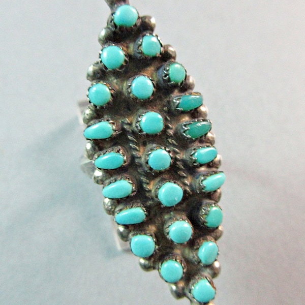 Circa 1950's-Classic Zuni Pueblo-Turquoise Cluster Ring~ Size 5.5