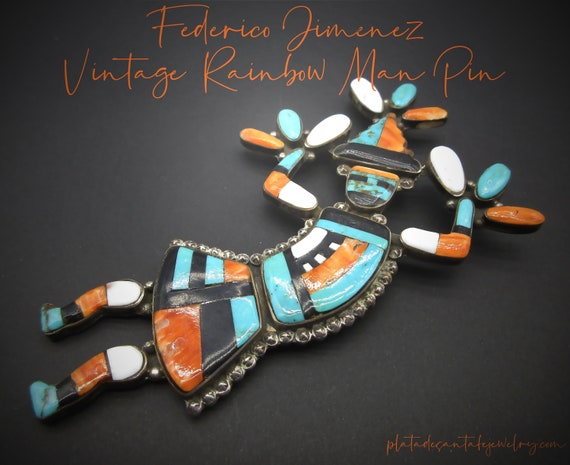 Spectacular Vintage Native American Zuni Turquoise Sterling Silver Rainbow Man Pin Spectacular Vintage Native American Zuni Turquoise Sterling Silver Rainbow Man Pin