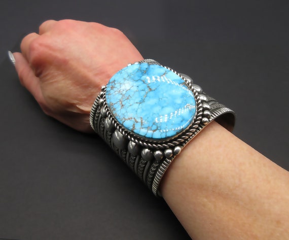Colossal Navajo Old Kingman 2-1/2' Wide Sterling Native American Jewelry Silver Sun Bracelet Colossal Navajo Old Kingman 2-1/2' Wide Sterling Native American Jewelry Silver Sun Bracelet
