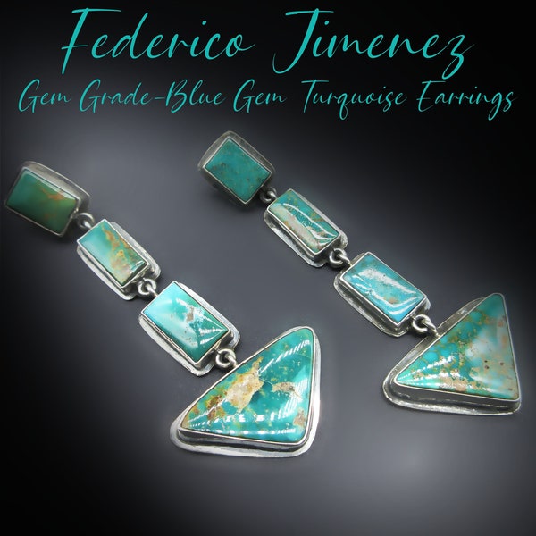 FEDERICO JIMENEZ-Ultra Gorgeous-Premium Grade-RARE "Blue Gem Turquoise" Earrings-23 Grams-(From Larry Cooley's Turquoise Collection)