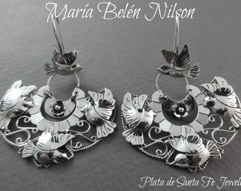 Maria Belen~ Romantic~Feminine~&quot;Doves in Flight&quot;~ Sterling Filigree Mexican Arracada Earrings~2&quot;