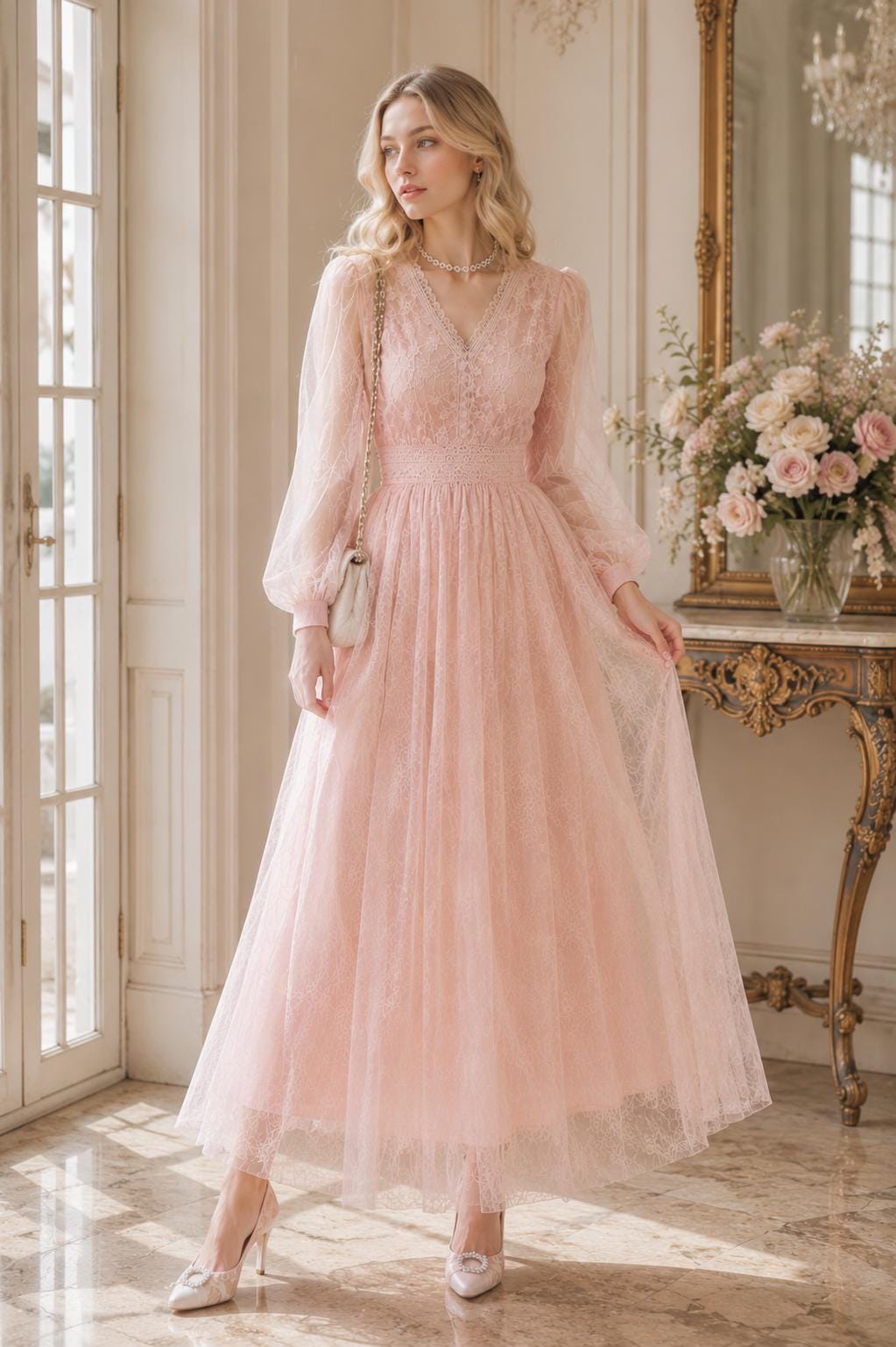 korean birthday dress Mesh Long Fairy Slimming Elegant Spring Autumn Fashion Women Sleeve Color:Dusty Sage 2 Years (90cm) 52 high neck wedding dresses A Line V Neck