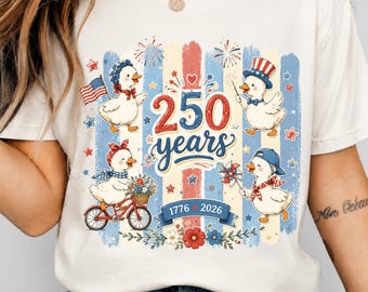 250 Years USA Anniversary Ducks Shirt Patriotic Cartoon Fun 4th of July America PNG Design