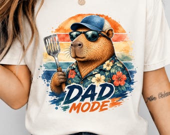 Capybara Dad Mode PNG, Funny Fathers Day Shirt Design, Retro Tropical Dad Gift, Vintage Summer Sublimation Graphic