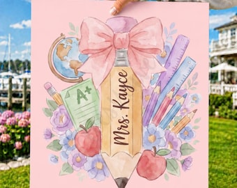 Nome personalizzato dell'insegnante in formato PNG, design floreale boho a matita, grafica per sublimazione (download digitale)
