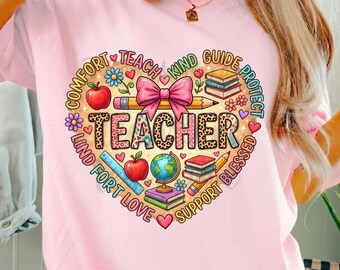 Nome dell'insegnante personalizzato PNG, grafica retrò con matita e fiocco per la maglietta "Ritorno a scuola", sublimazione personalizzata per esprimere apprezzamento.