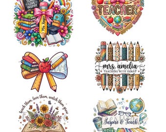 Immagine PNG personalizzata per insegnanti, design retrò con fiocco per matita, stampa a sublimazione (download digitale)