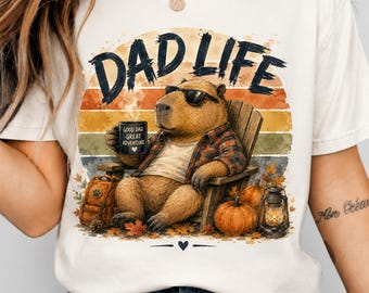 Dad Life Capybara PNG, Funny Fathers Day Shirt Design, Retro Camping Dad Gift, Vintage Adventure Sublimation Graphic